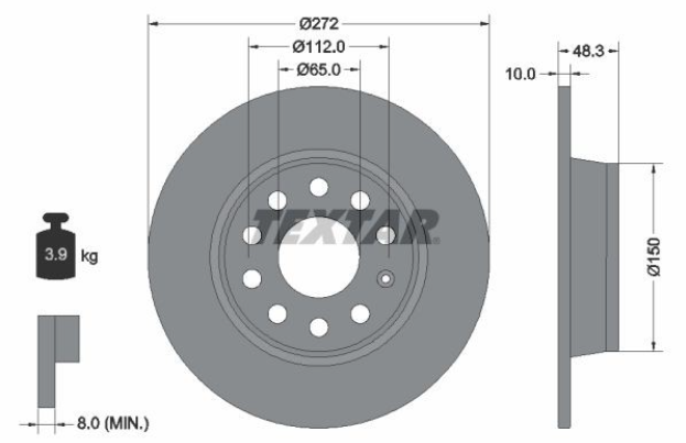 Zavorni diski TEXTAR 92224903 zadnji 272mm VW, Audi, Škoda, Seat