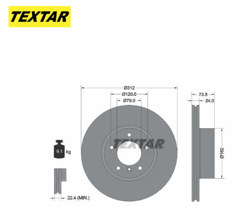 Zavorni diski TEXTAR 92176105 sprednji 312mm BMW 1 (F20, F21), BMW 2, BMW 3 (E90, E91), BMW 4, X1