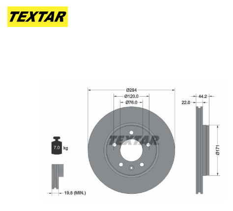 Zavorni diski TEXTAR 92121403 zadnji 294mm VW Transporter T5 in T6