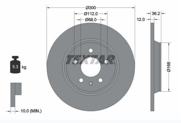 Zavorni diski TEXTAR 92160103 zadnji 300mm Audi A4, A5, A6, Q5