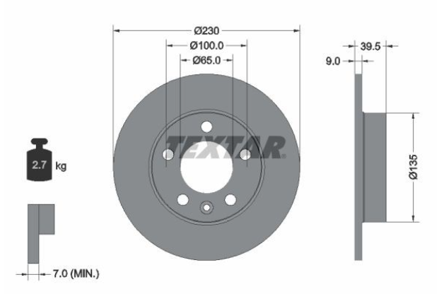 Zavorni diski TEXTAR 92082503 zadnji 230mm VW, Audi, Škoda, Seat