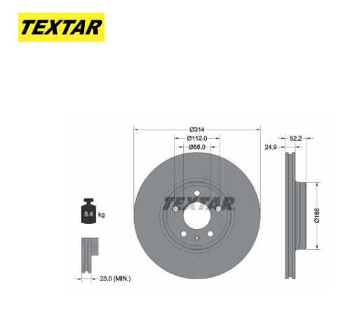 Zavorni diski TEXTAR 92159905 sprednji 314mm Audi A4, Audi A5