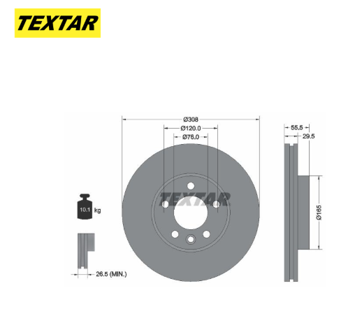 Zavorni diski TEXTAR 92279505 sprednji 308mm VW Transporter T5, T6