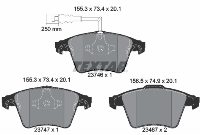 Zavorne ploščice TEXTAR 2374602 spredaj VW Transporter T5 T6