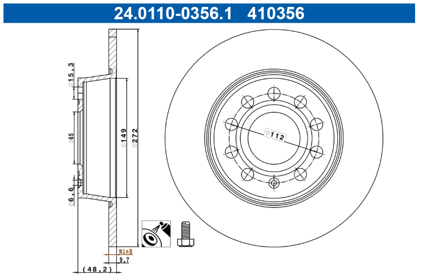 Zavorni diski ATE 24.0110-0356.1 zadnji 272mm VW, Audi, Škoda, Seat