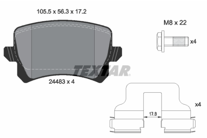 Zavorne ploščice TEXTAR 2448301 zadaj Audi A3, A4, A6, Golf 5, Golf 6, Passat B6, Passat B7, Octavia 2, Superb 2