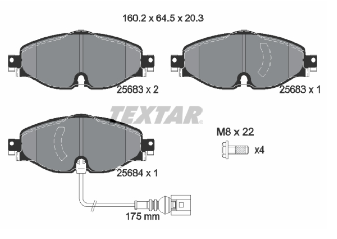 Zavorne ploščice TEXTAR 2568301 spredaj Audi A3, Golf 7, Golf 8, Octavia 3, Superb 3