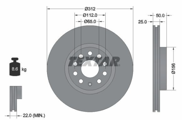 Zavorni diski TEXTAR 92120505 sprednji 312mm VW, Audi, Škoda, Seat
