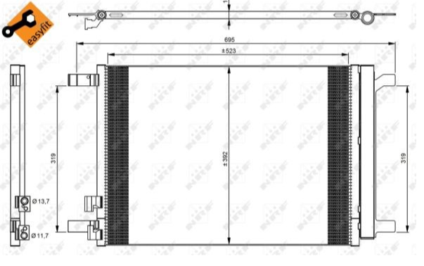 Hladilnik klime NRF 35968 Audi A3, Q2, Q3, TT, VW Golf 7, Passat B8, Tiguan 2, T-Roc, Škoda Kamiq, Karoq, Octavia 3, Octavia 4, Superb 3, Seat Ibiza 5, Leon 3, Tarraco