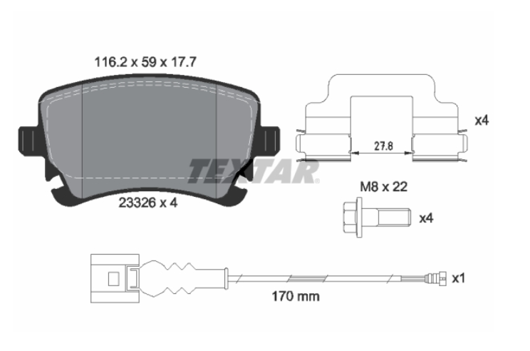 Zavorne ploščice TEXTAR 2332602 zadaj VW Transporter T5, Transporter T6