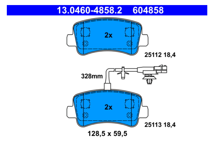 Zavorne ploščice ATE 13.0460-4858.2 zadaj Zavorne ploščice ATE 13.0460-4858.2 zadaj Renault Master 3, Nissan NV4000, Opel Movano B