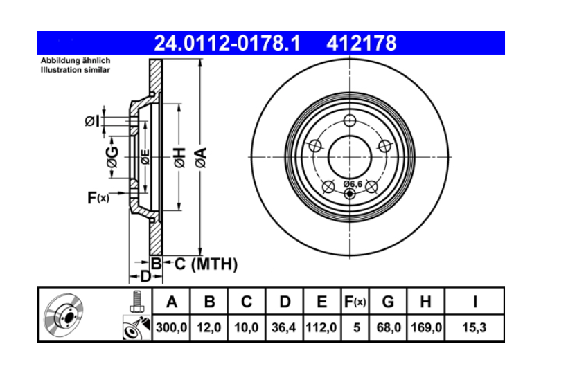 Zavorni diski ATE 24.0112-0178.1 zadnji 300mm Audi A4, A5, A6, Q5