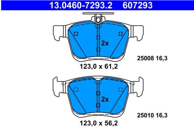 Zavorne ploščice ATE 13.0460-7293.2 zadaj Audi A3, Golf 7, Golf 8, T-Roc, Karoq
