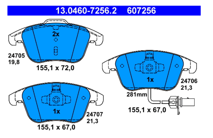 Zavorne ploščice ATE 13.0460-7256.2 spredaj Audi A4, A5
