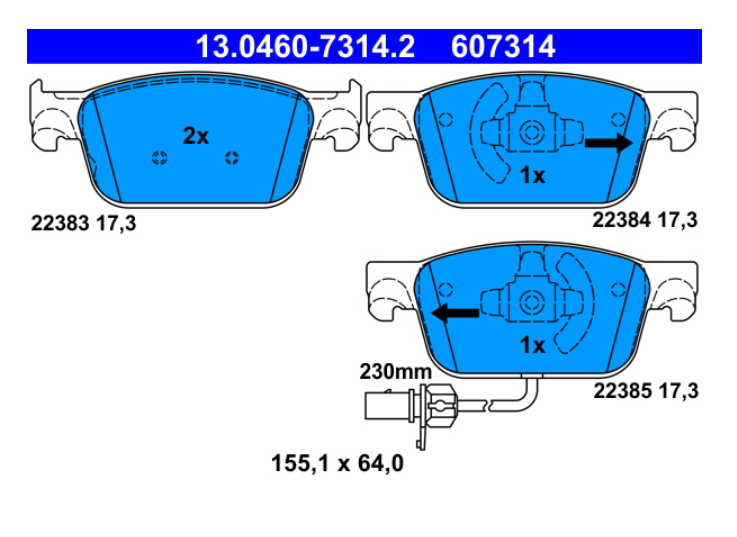 Zavorne ploščice ATE 13.0460-7314.2 spredaj Audi A4, A5