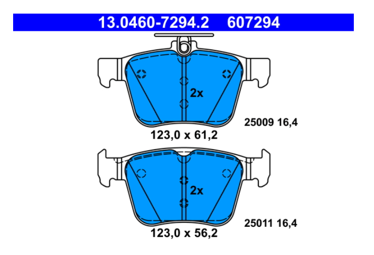 Zavorne ploščice ATE 13.0460-7294.2 zadaj Audi A3, Golf7, Passat B8, Kodiaq, Superb 3