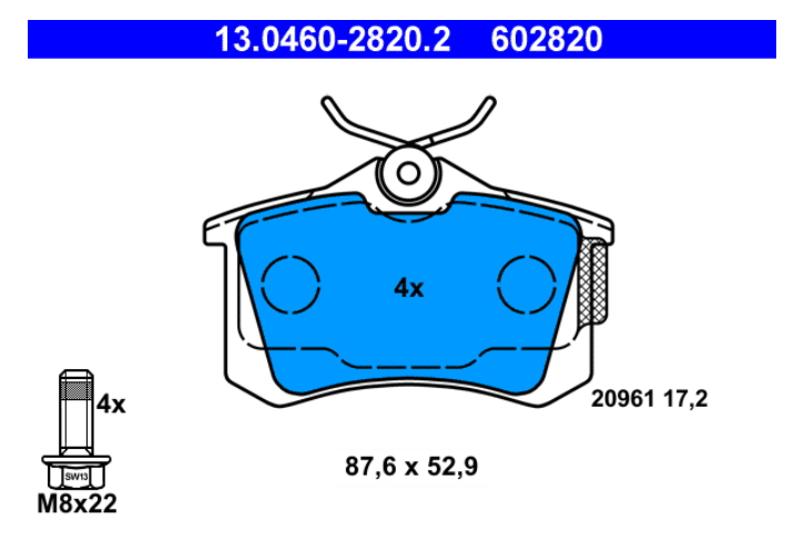 Zavorne ploščice ATE 13.0460-2820.2 zadaj Audi A1, Golf 4, Golf 5, Passat B5, Taigo, T-Cross, Yeti, Scala