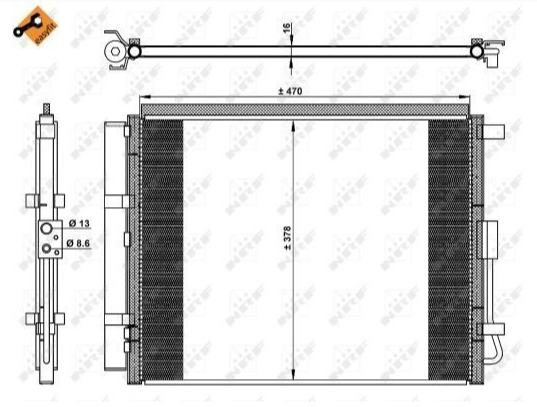 Hladilnik klime NRF 35520 Audi A3, TT, VW Caddy 3, Caddy 4, Golf 5, Golf 6, Touran 1, Škoda Octavia 1, Octavia 2, Superb 2, Yeti, Seat Altea