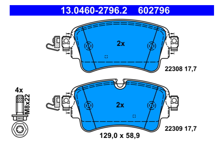 Zavorne ploščice ATE 13.0460-2796.2 zadaj Audi A3, A4, A5, A6, A7, Q5, Q7, Toureg 3