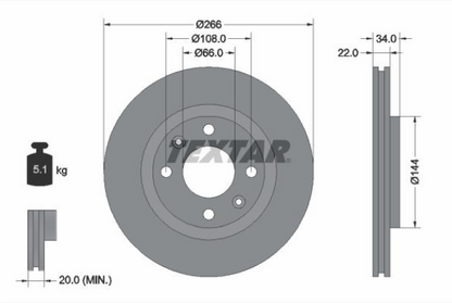 Zavorni diski TEXTAR 92111503 sprednji 266m Citroen, Peugeot, Opel