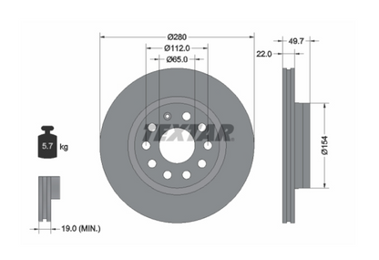 Zavorni diski TEXTAR 92120705 sprednji 280mm Audi A3, Golf 5, Golf 6, Škoda Octavia, Yeti