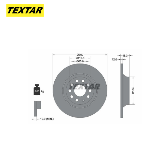 Zavorni diski TEXTAR 92255403 zadnji 300mm Golf 7, Passat B8, Kodiaq 1