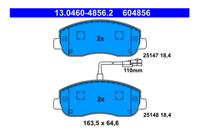 Zavorne ploščice ATE 13.0460-4856.2 spredaj Renault Master 3, Nissan NV4000, Nissan Interstar, Opel Movano B