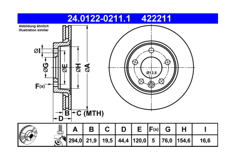 Zavorni diski ATE 24.0122-0211.1 zadnji 294mm VW Transporter T5 in T6
