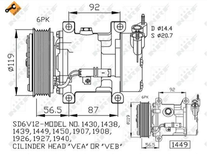 Kompresor klime NRF 32227 Citroen Berlingo, C2, C3, Nemo, Xsara, Xsara Picasso, Peugeot 206, 306, 307, 1007, Partner, Fiat Fiorino, Qubo