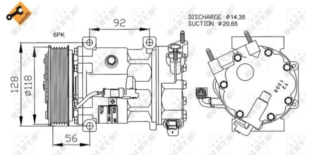 Kompresor klime NRF 32240 Citroen Berlingo, C3, C4, C5, Jumper, Xsara Picasso, Peugeot 206, 207, 307, 308, 3008, 5008, Boxer, Fiat Ducato